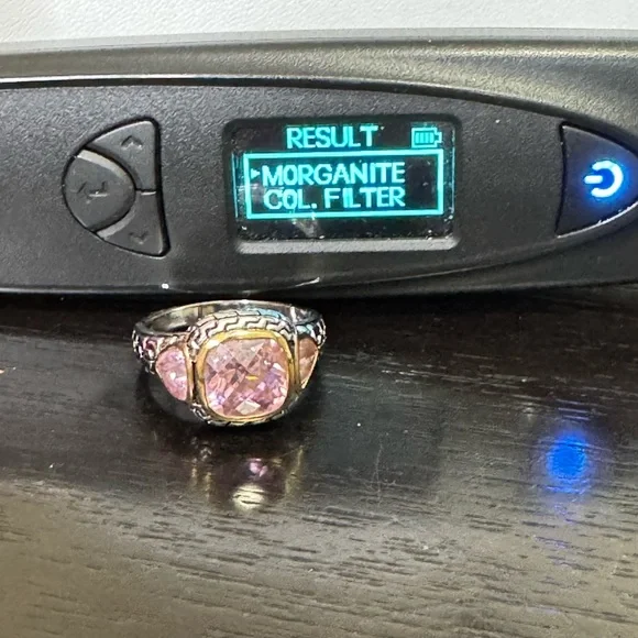 925 Cushion Checkerboard Cut Pink Morganite Ring - Picture 7 of 7